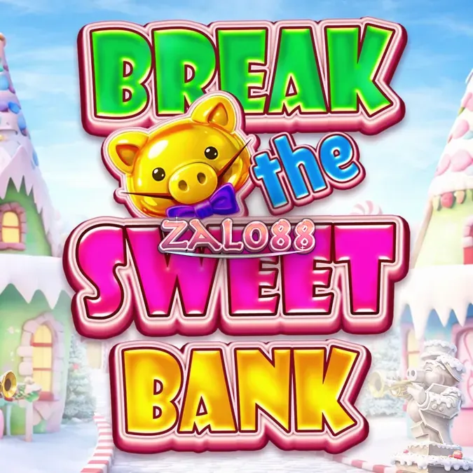 Tampilan visual slot Break the Sweet Bank dengan tema permen dan celengan emas.